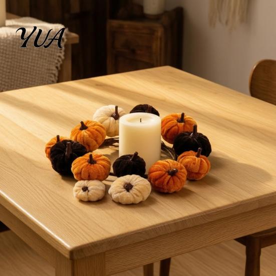 Farmhouse Harvest Door Decor Thanksgiving Pumpkin Wreath, Artificial Velvet Ornament, Fall Hanging Teardrop Decorative Wreath for Wedding Swag