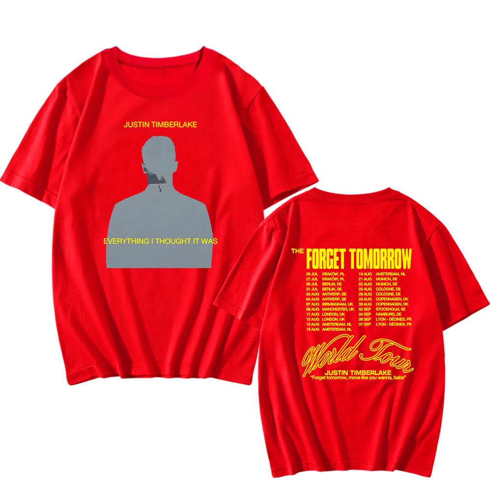 Мужская футболка Джастина Тимберлейка The Forget Tomorrow World Tour 2024 Футболка Хлопок Лето Повседневная Мужская/Женская Футболка Унисекс Одежда