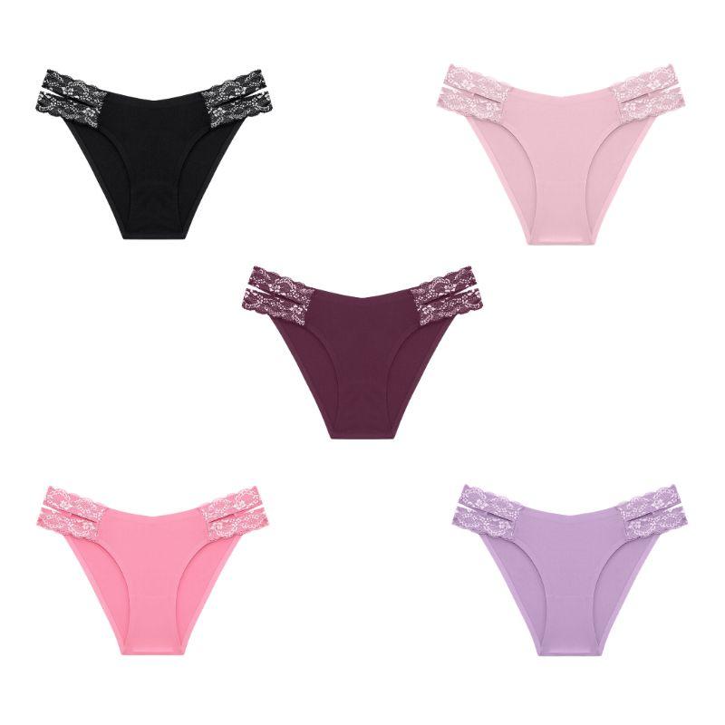 Sexy Panty for Woman Breathtable Lace Decoration Seamless Comfortable Solid Color Low-Waist Underwear