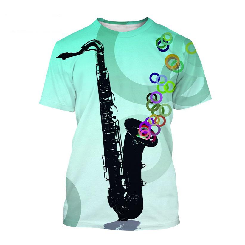 Saxophone Series 3D Printed Men's Casual Short Sleeved T-shirt Sportwear Men T-shirts