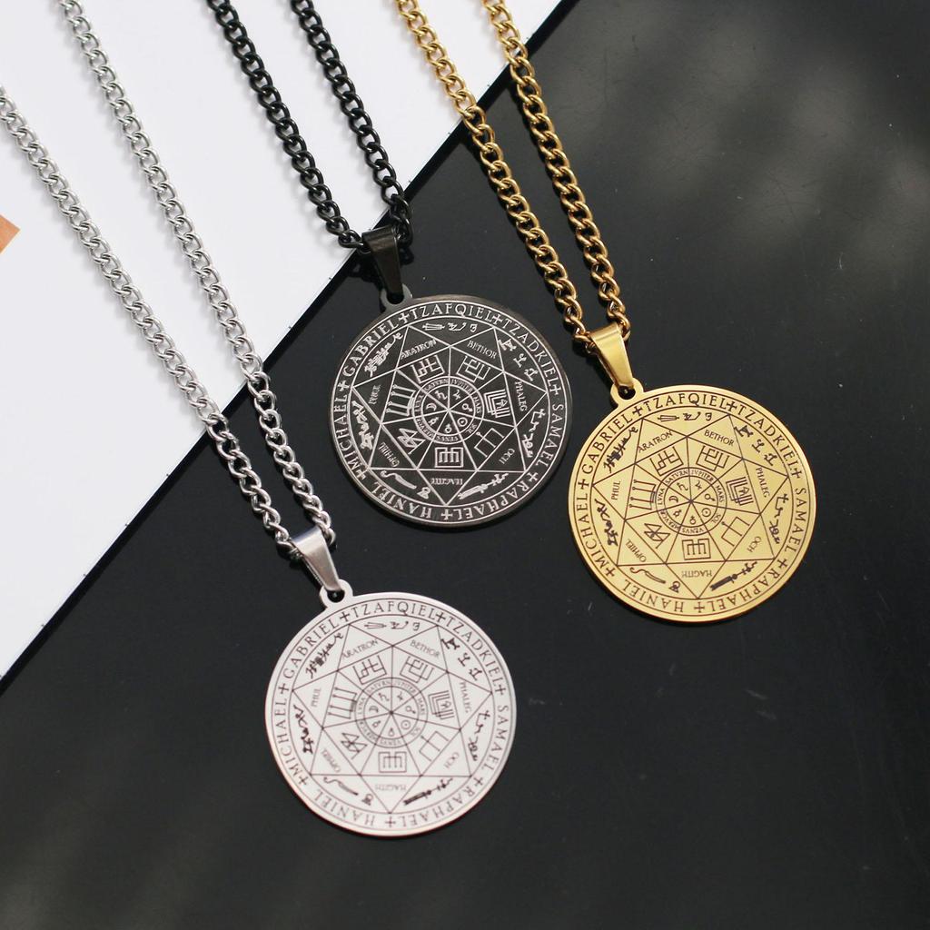 Catholic Amulet Seven Archangels Necklace Pendant Vintage Protect Charm Talisman Powerful Wealth Success Health Lucky Jewelry Unisex Men Women Alloy