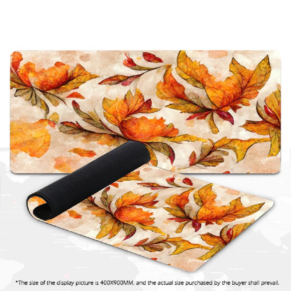 XXL Golden Maple Leaf Large Mousepad Stained Glass Autumn Foliage Deskmat Non-Slip Rubber Gaming Pc Keyboard Gamer Mouse Mats