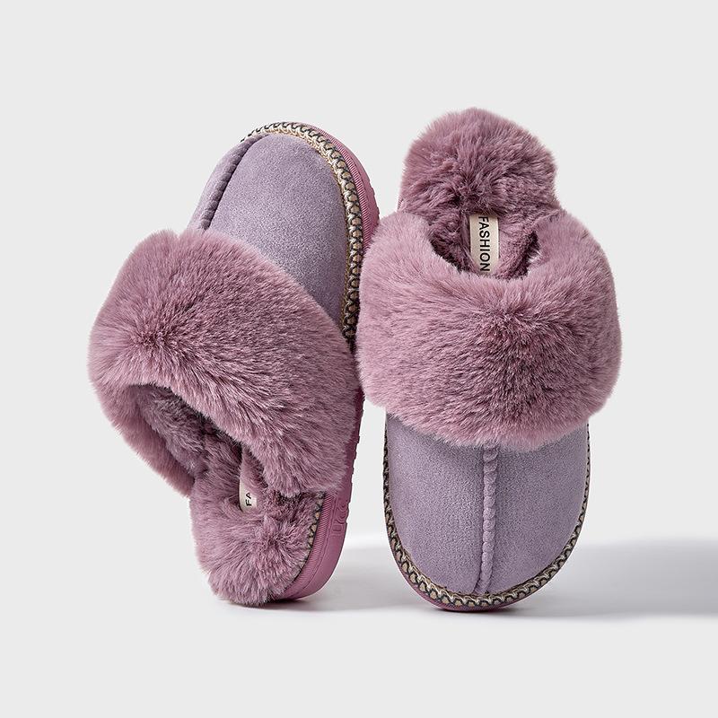 Winter Faux Suede Furry Slippers for Women 2024 New Non Slip Fluffy Faux Fur Slippers Indoor Thick Sole Plush Home Shoes Female