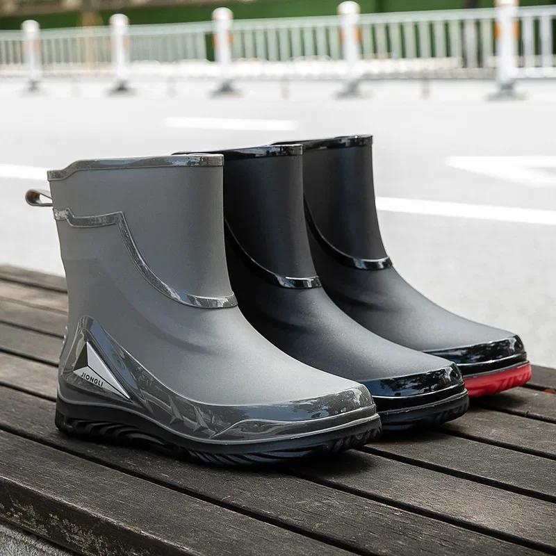 Men's Waterproof Anti-slip Rain Boots Outdoor Fishing Boots New Rain Boots Men's Rubber Shoes with Velvet To Keep Warm In Winter