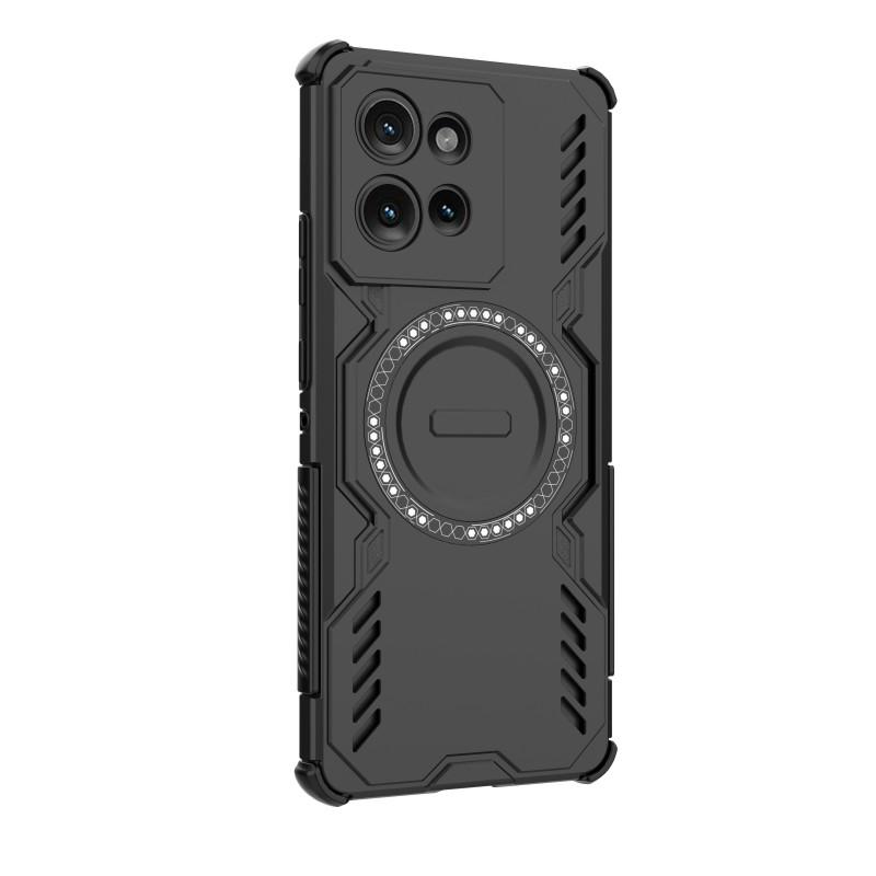 For Motorola Edge 50 5G Magnetic Case WANLONFENG DJ Series PC TPU Phone Cover with 2Pcs Tempered Glass Film