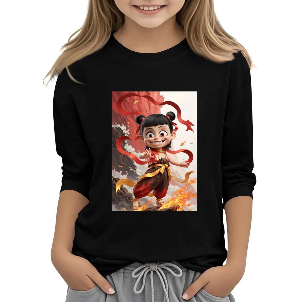 Топы с принтом для девочек 5-16 лет с круглым вырезом и рукавами 3/4 Футболки Модные топы Наряды Футболки