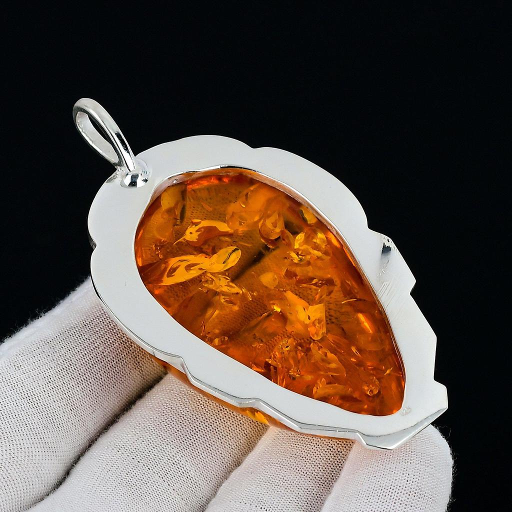 Baltic Amber Lab Created Gemstone Handmade 925 Sterling Silver Pendant Amber Gemstone Pendant For Gifts Handmade Jewelry Gifts For Women
