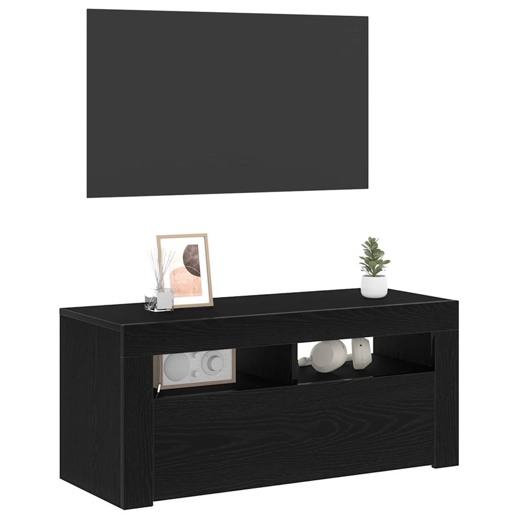 TV Stand Black Oak Effect 90 x 35 x 40 cm Engineered Wood