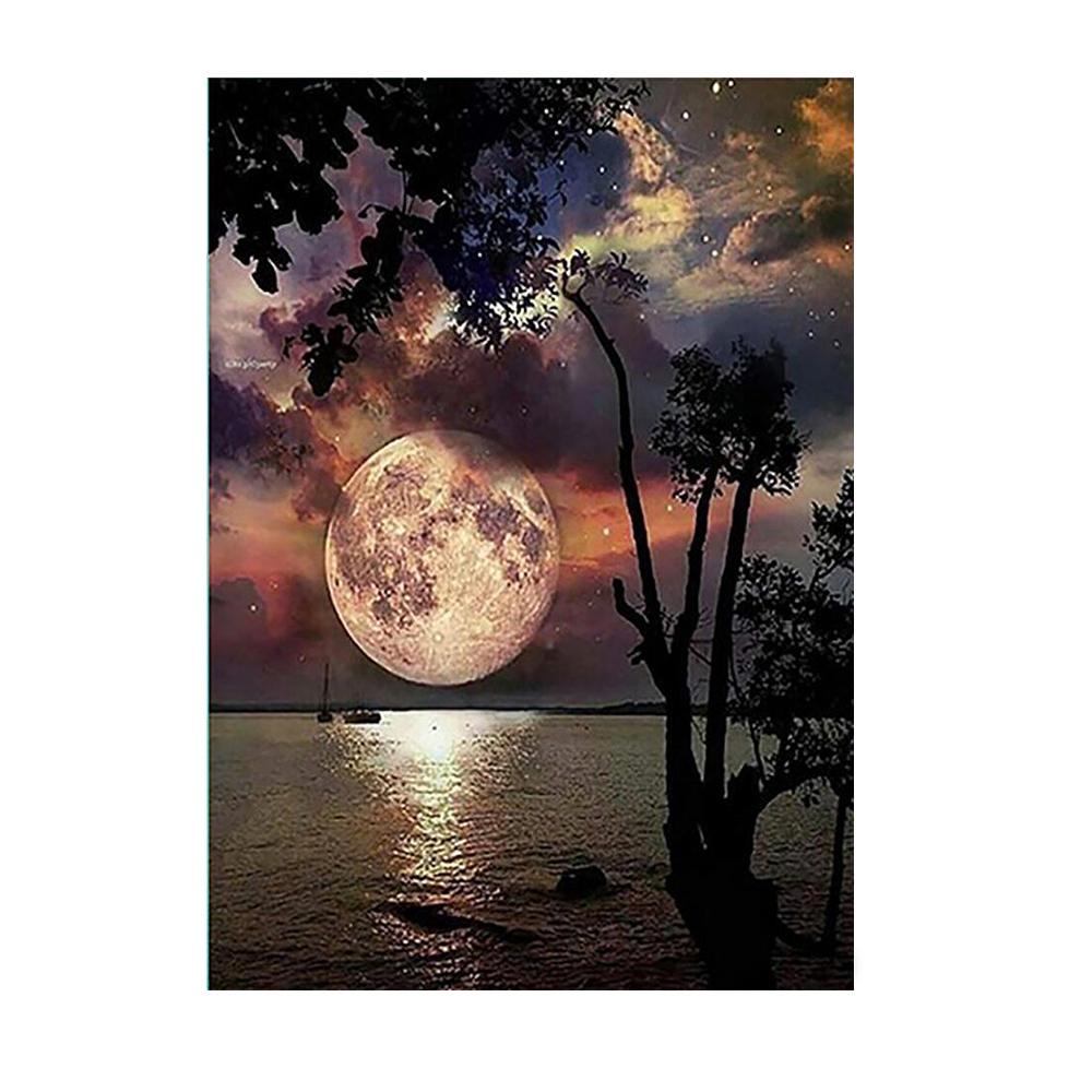5D Diy круглая алмазная живопись пейзаж луна дерево вышивка крестиком украшение дома украшение стены подарок на праздник
