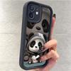 Черная рифленая наждачная накладка с рисунком панды для телефона iPhone 15/16/17 Pro Max