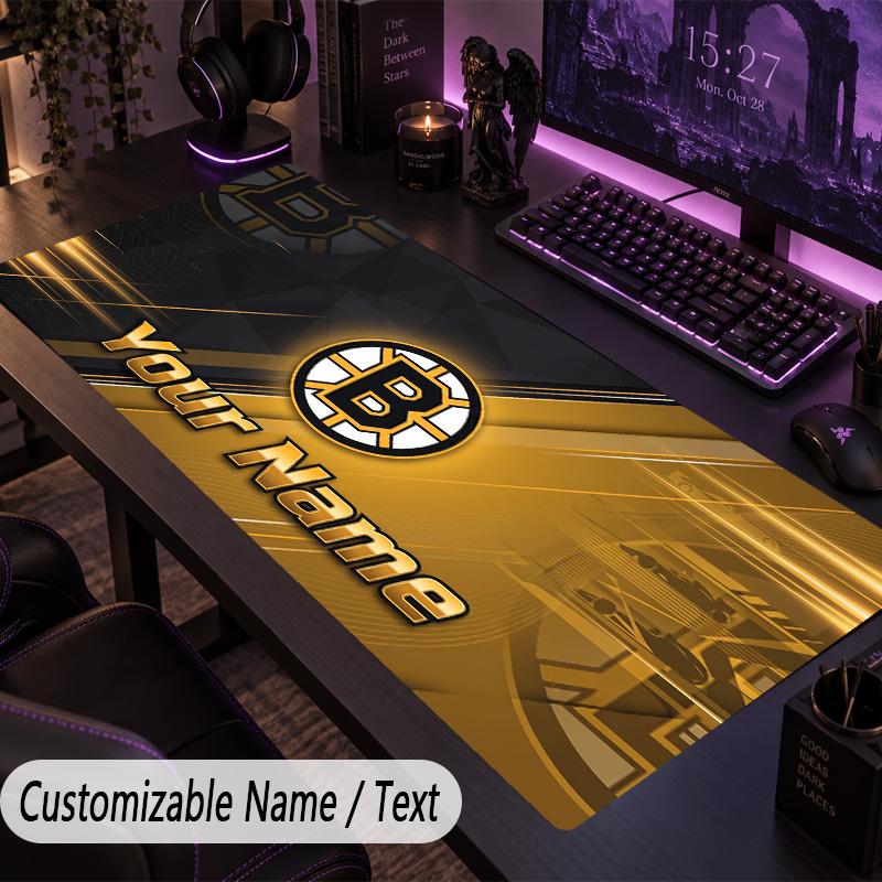 Large Mouse PadBoston Bruins Custom Name Text Personalized Desk Mat Non Slip Gaming Pad