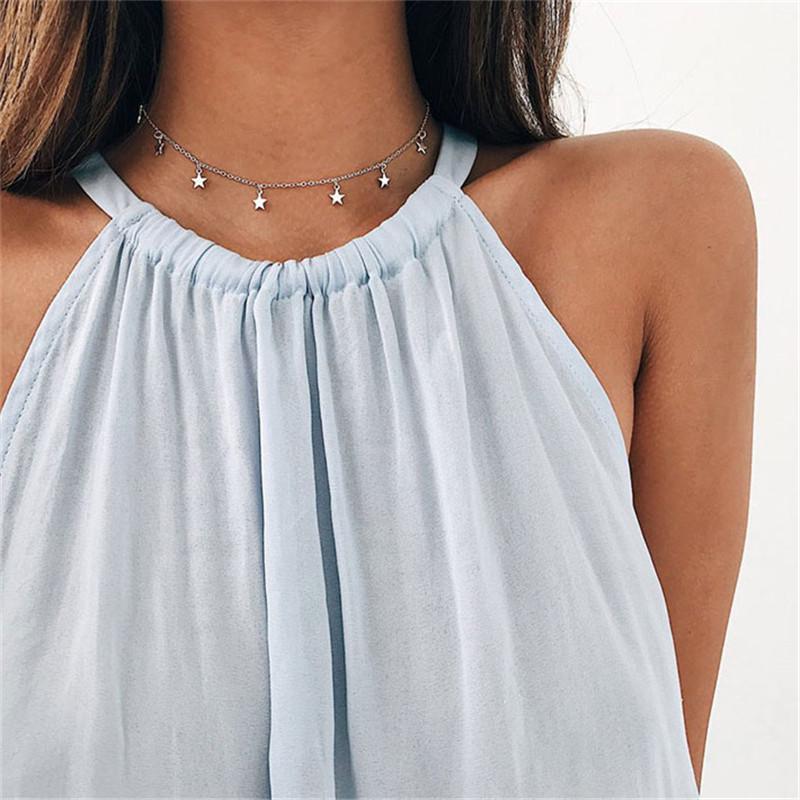 Women Simple Tassel Star Pendant Choker Necklace Vintage Antique Bohemian Girl Gift Accessories Fashion Jewelry