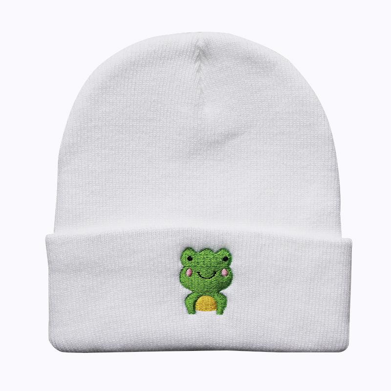 Hip-hop cute frog cartoon warm hat for male and female students Frog Embroidered knitted hat, woolen hat, warm for outdoor sports