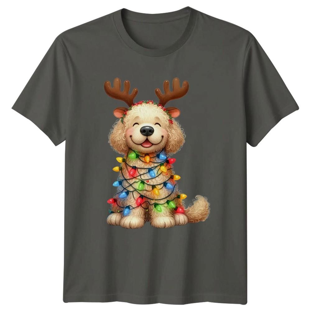 Christmas Dog Reindeer Antlers Holiday Lights Unisexs TShirt Unisexs Tee Graphic
