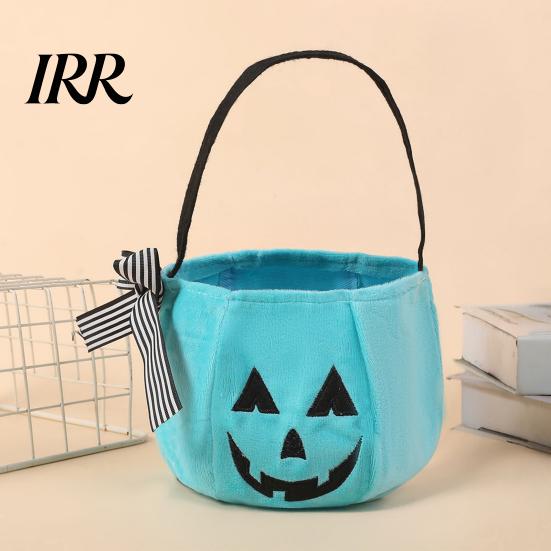 Embroidered Candy Holder Halloween Pumpkin Bag for Kids, Trick or Treat Tote Festive Decoration with Handle, Reusable Snack Bucket Party Favors