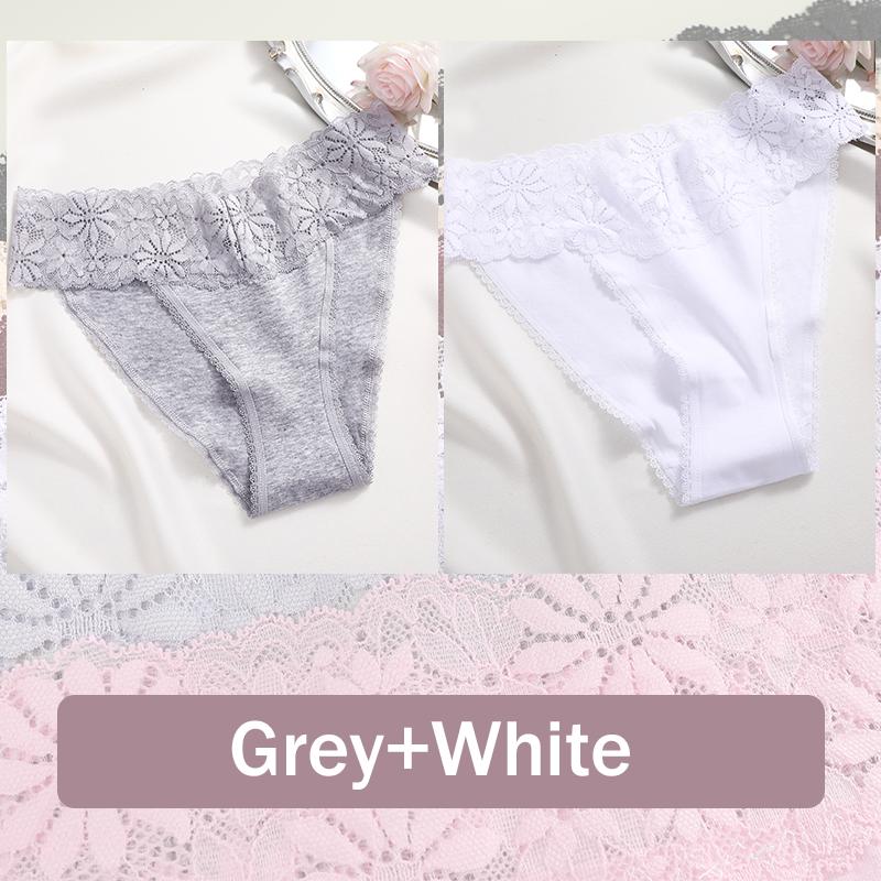 2PCS Seamless Cotton Briefs Women's Flower Lace Panties Sexy Particular Breathable Underwear Female Stretch Erotic Lingerie S-XL