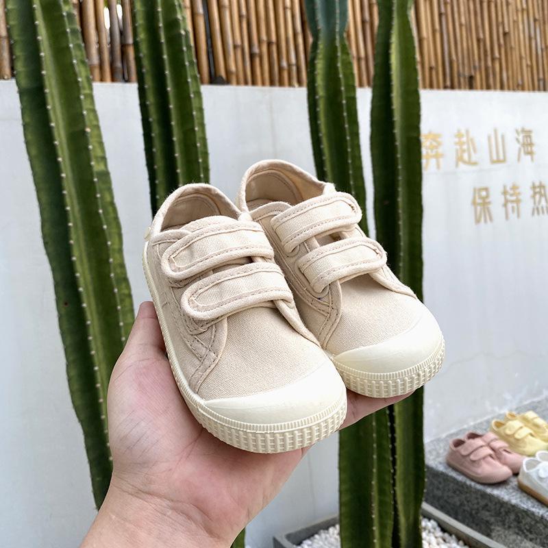 Toddler Kids Retro Canvas Shoes Children Soft Bottom Solid Board Shoes Lightweight Breathable Hook and Loop Casual Shoes