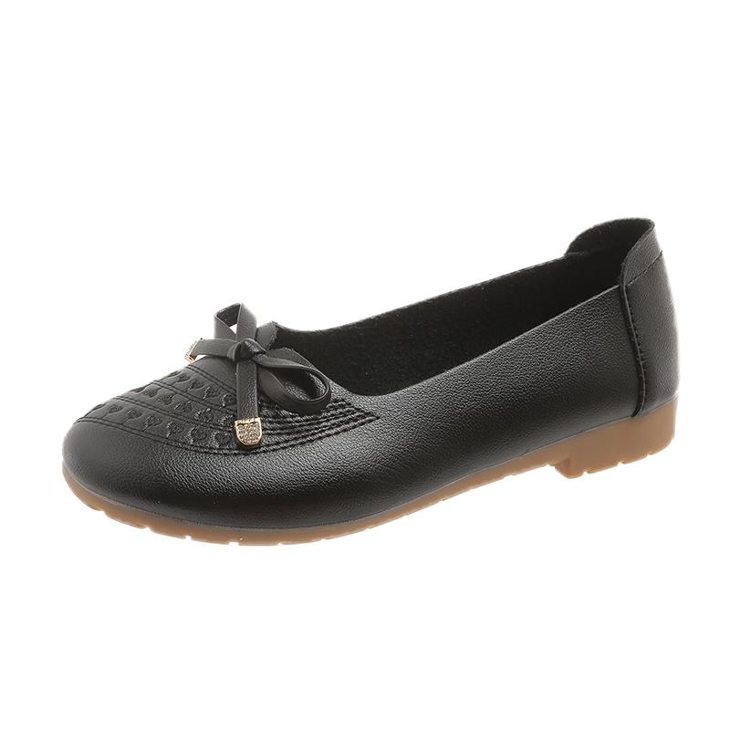 2024 Новая женская обувь Весна и Осень Модные туфли на плоской подошве с круглым носком и неглубоким вырезом на низком каблуке с бантом