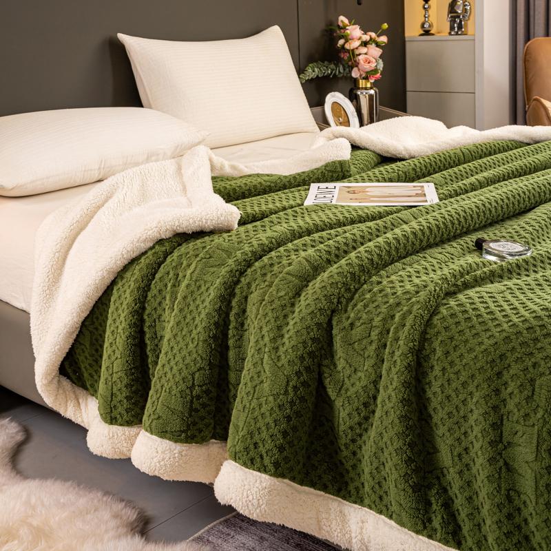 Vintage Jacquard Carved Velvet Throw Blanket Double Layer AB Version Thick Warm Plush Bed Blanket Queen Size Autumn Winter Duvet