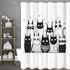 Cute Cartoon Black and White Cat Shower Curtain, Bathroom Decorative Shower Curtain, Waterproof Shower Curtain with Hooks