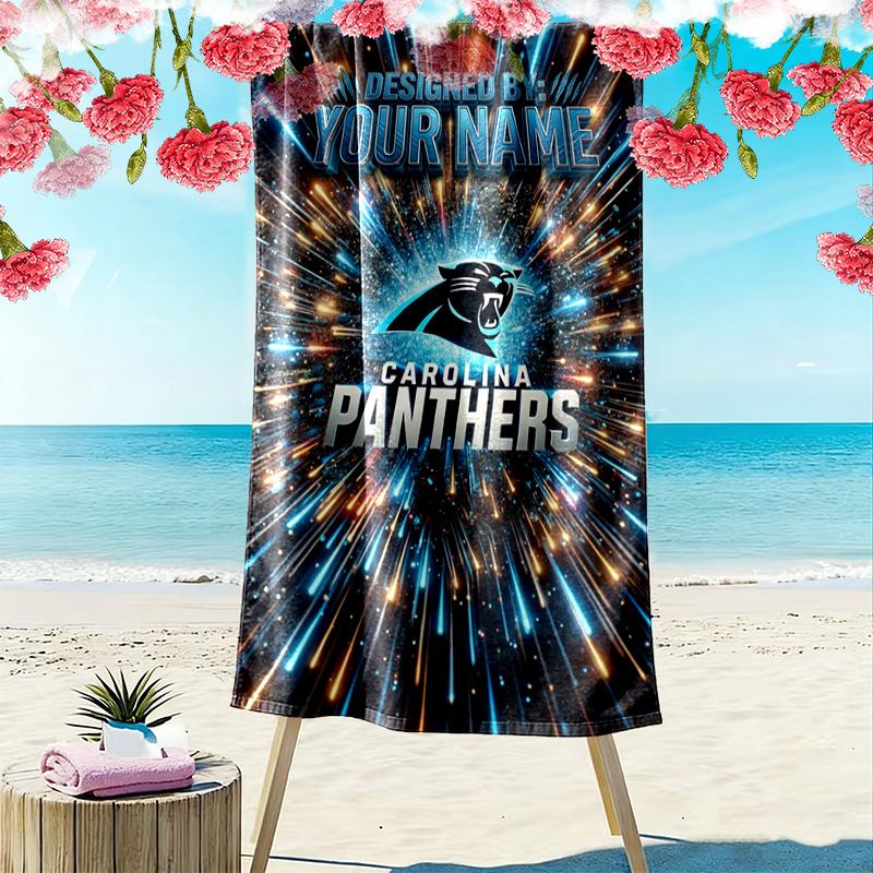 Name Custom Carolina Panthers Logo Print Beach Towel, Large Soft Quick Dry Towel for Beach Camping Swimming