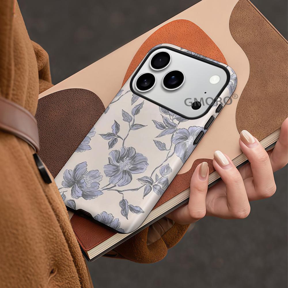 Популярный на Amazon простой ретро цветочный пленка два-в-одном яблоко 15/16pro утолщенный противоударный чехол iphone17