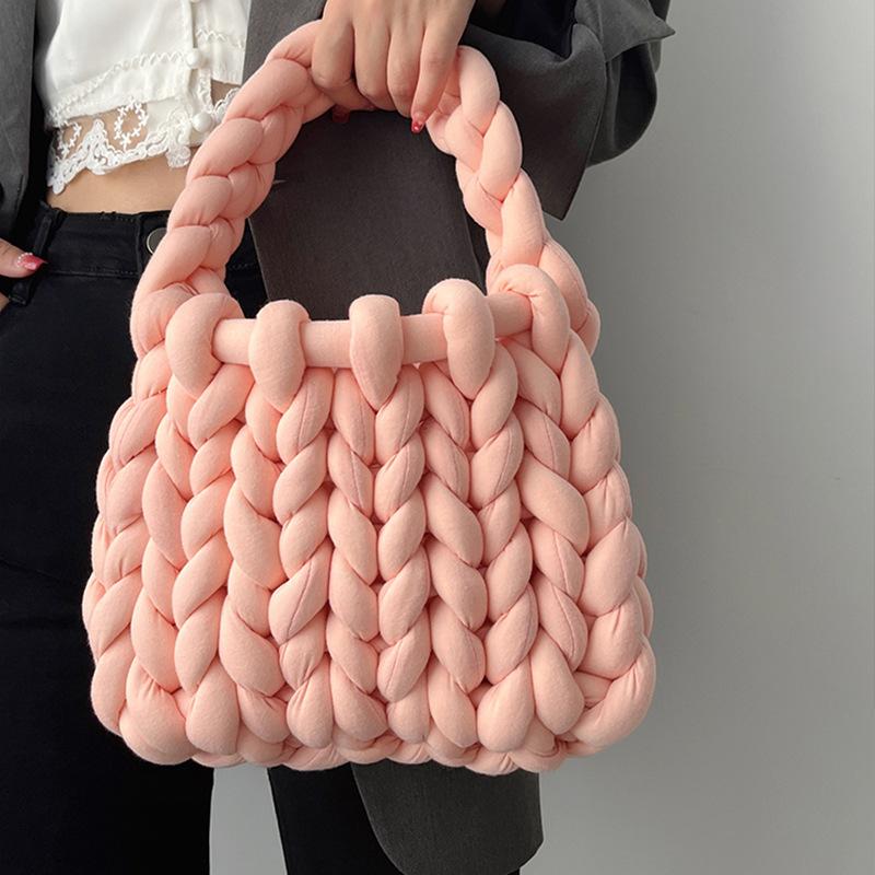 Ladies Casual Hand-woven Shopping Totes Fashion Soft Shoulder Handbag Homemade Crochet Bucket Bag Knitted Underarm Bags MIT