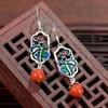 Natural Purple Dragon Crystal Earrings for Women Vintage Cloisonne Craft Enamel Colored Lotus Leaves   New In Jewelry