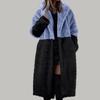 Women's Long Color Blocking Fashionable Winter Loose Flip Collar Plush Jacket