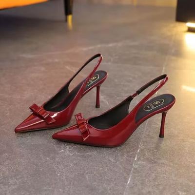 Летние женские туфли на высоком каблуке, сексуальные сандалии для платья с острым носком, украшенные бантом, банкетные туфли для женщин, туфли-лодочки Zapatos Mujer