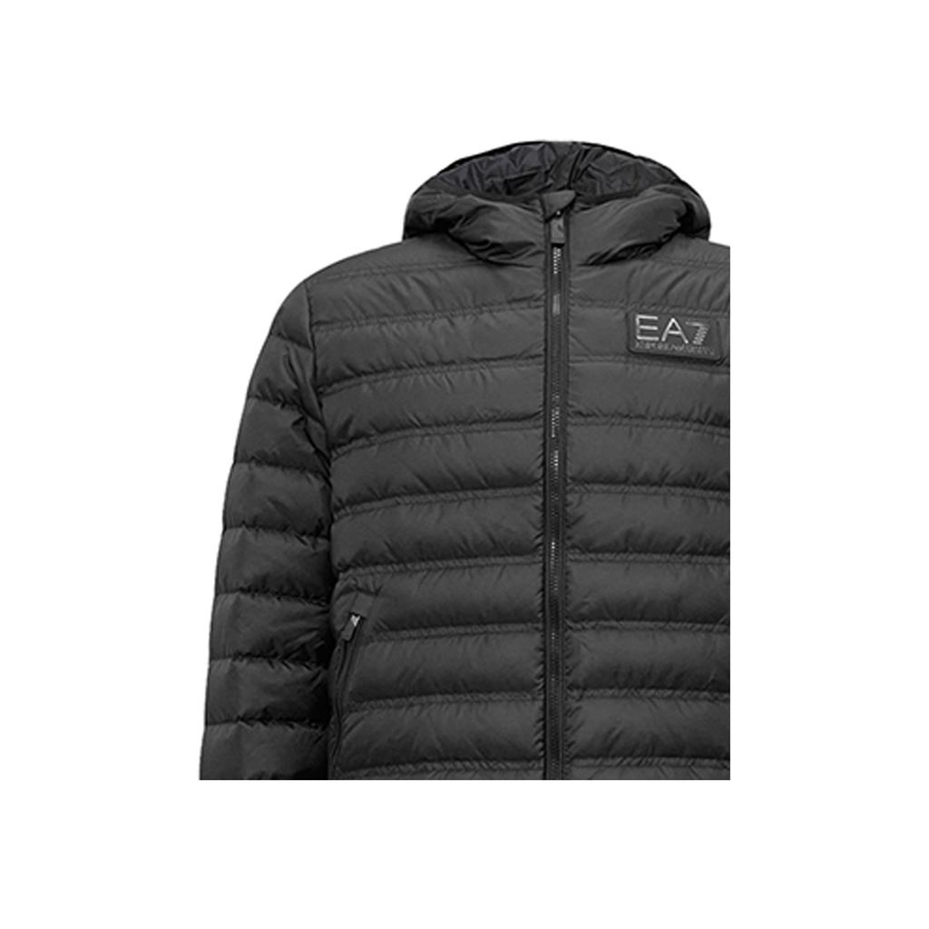 Emporio Armani EA7 Осень/Зима 23 Однотонная Толстовка с Капюшоном и Молнией с Принтом Логотипа-Буквы, Длинный Рукав, Пуховик, Мужская Верхняя Одежда, Черный 6RPB16-PN5ZZ-1200