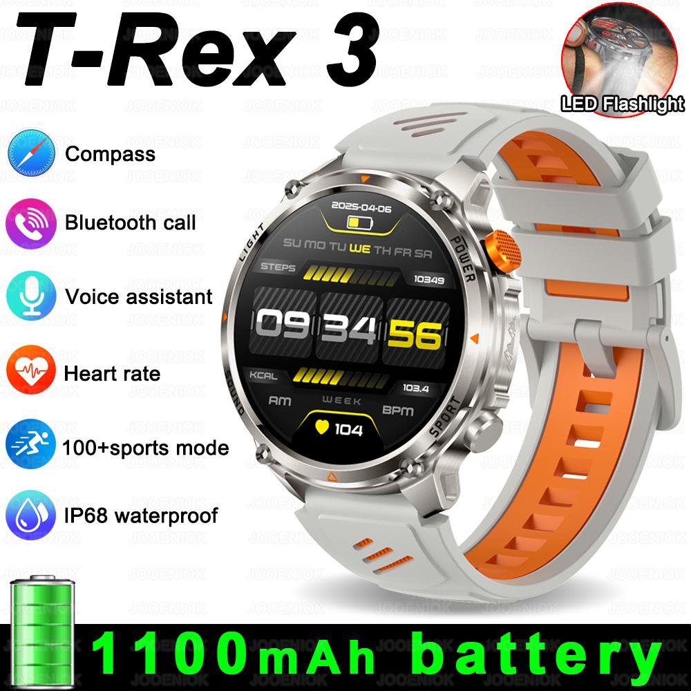 2026 Новые Умные Часы T-Rex 3 Ultra Military 1100 мАч 5ATM IP69K Компас Высотомер AMOLED LED Фонарик GPS Умные Часы Мужские 2