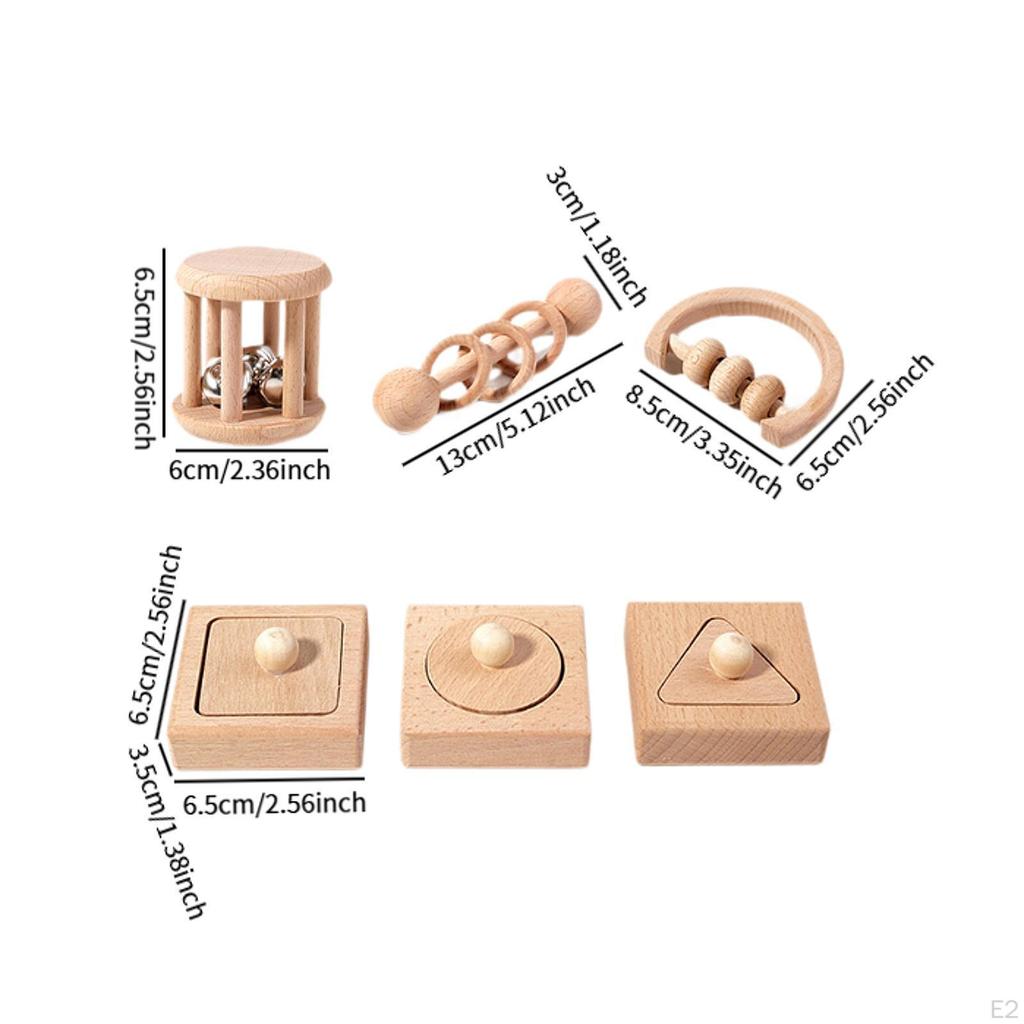 6 Pieces Wooden Baby Toys Educational Rattle for Kids Boys Girls