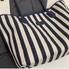 Zipper Shoulder Bag Korean Style Shopping Handbag Casual Stripe Canvas Tote Bag  Girls