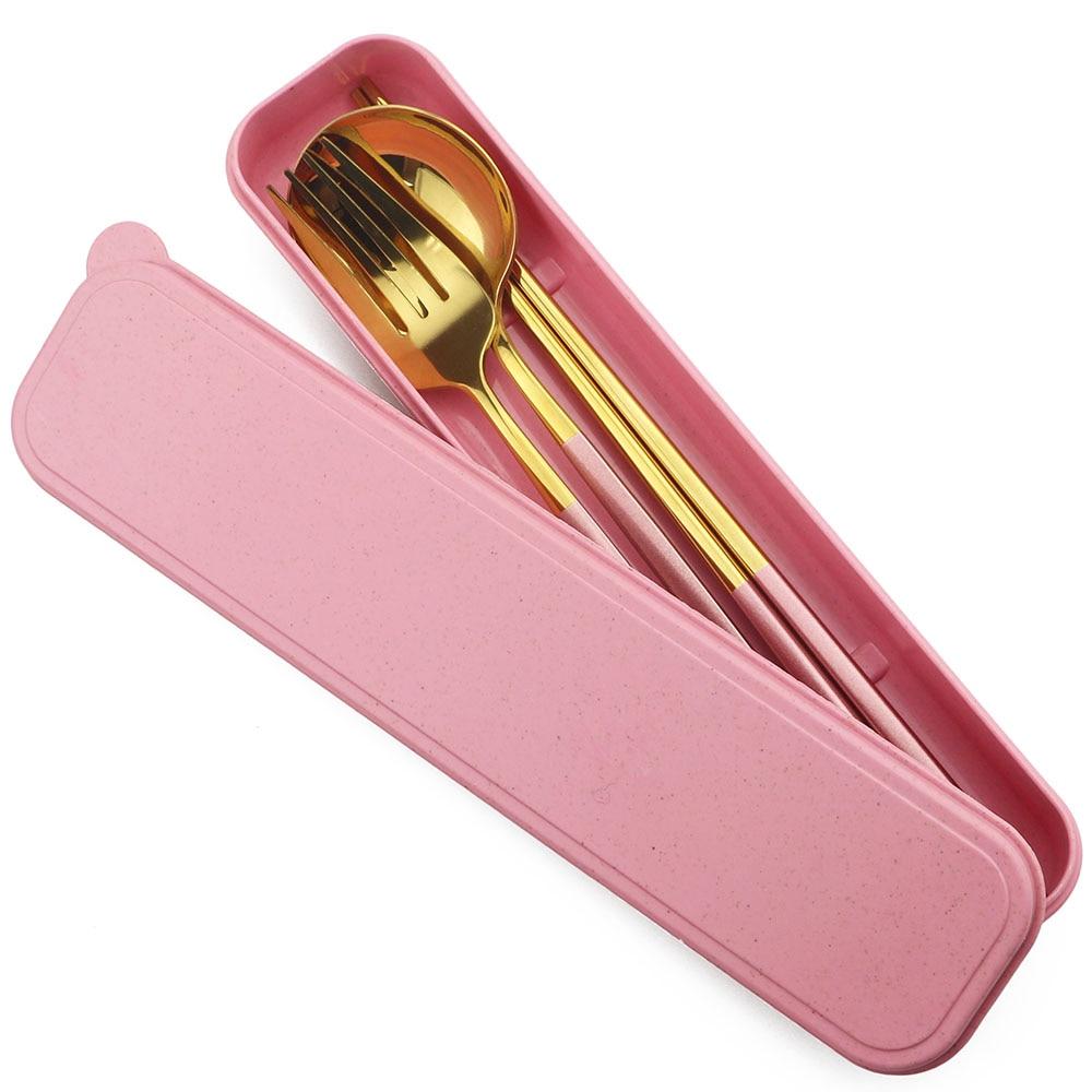 Дорожный набор столовых приборов с коробкой, набор столовой посуды из нержавеющей стали, палочки для еды, портативная вилка, набор ложек, набор кухонной посуды