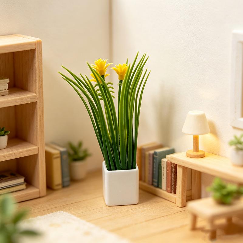 Artificial Mini Onion Grass Potted Plant Fake Green Plant With Pot No Watering Desktop Ornament For Home Office Table Decor