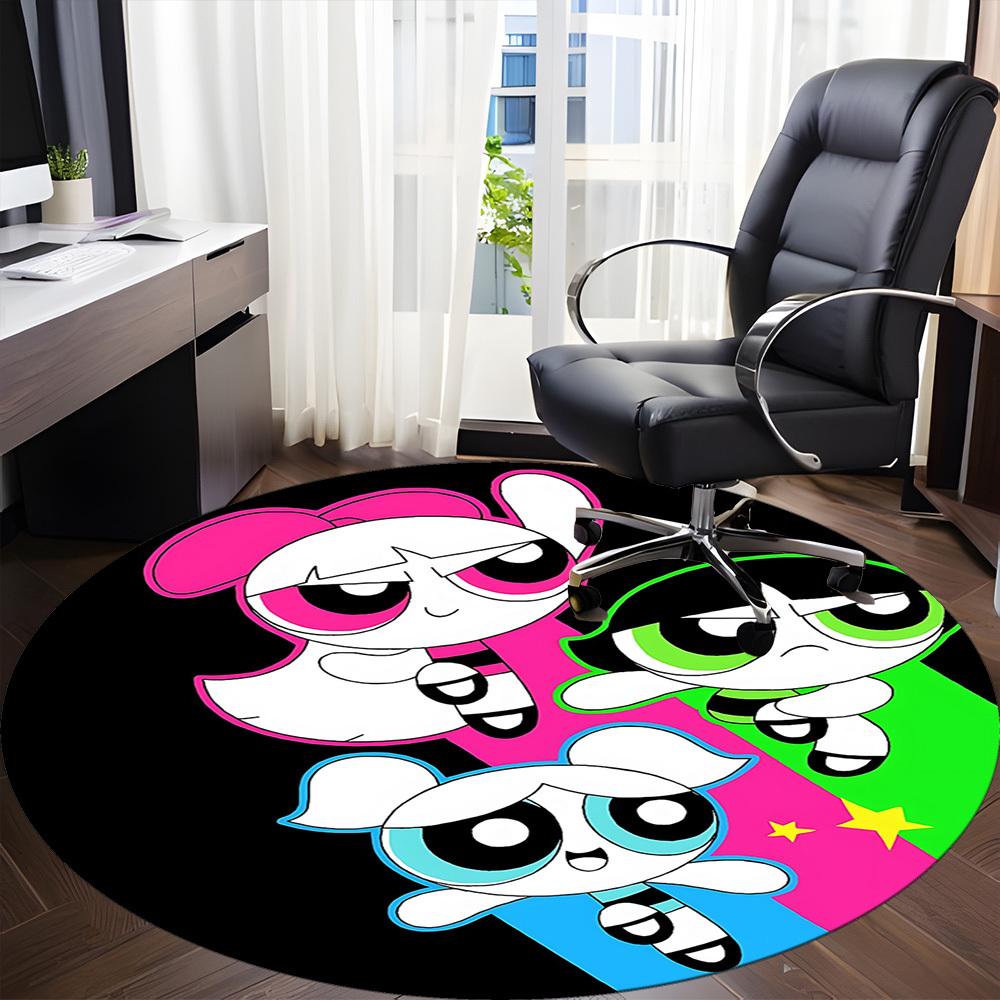 1pc Powerpuff Girls Office Round Area Rug, Under Office Chairs Bedroom Living Room Home Decor, Room Decoa1022209