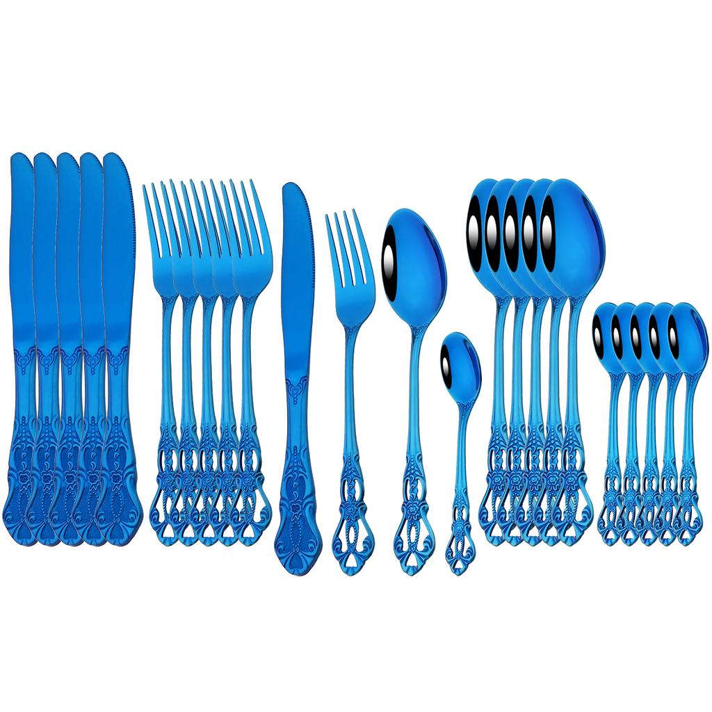 24 шт., нож, вилка, кофейная ложка, набор столовых приборов, разноцветный набор столовой посуды, столовые приборы из нержавеющей стали, посуда, западные кухонные аксессуары