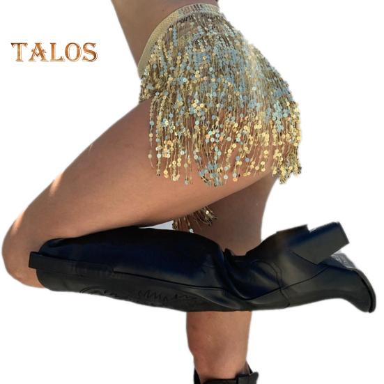 Юбка с пайетками и кисточками, блестящая мини-юбка для танца живота, бахрома, шарф на бедра для рейв-фестиваля, клубная одежда, костюм для выступлений на вечеринке