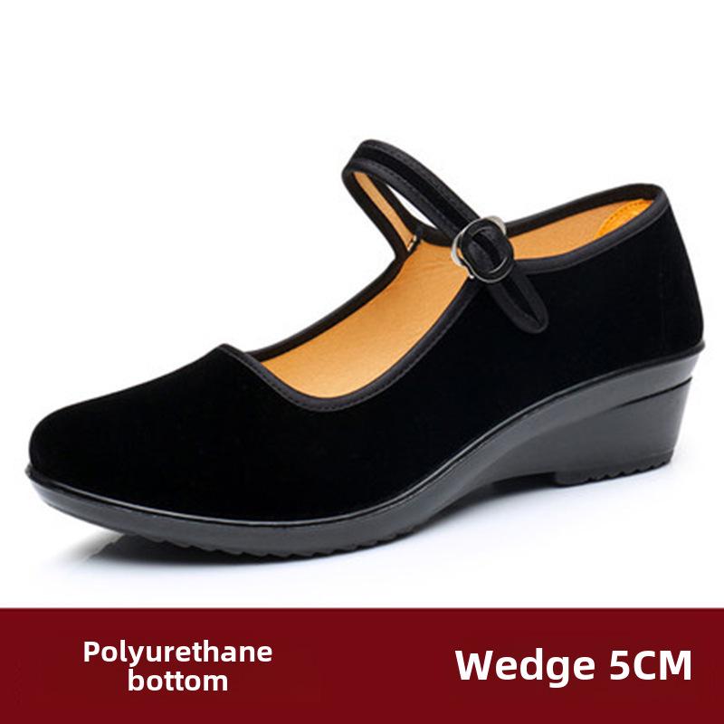 Женские черные матерчатые туфли: Стиль «Старый Пекин», плоская толстая подошва, подходит для людей среднего и пожилого возраста, идеально подходит для гостиничного этикета и танцев.