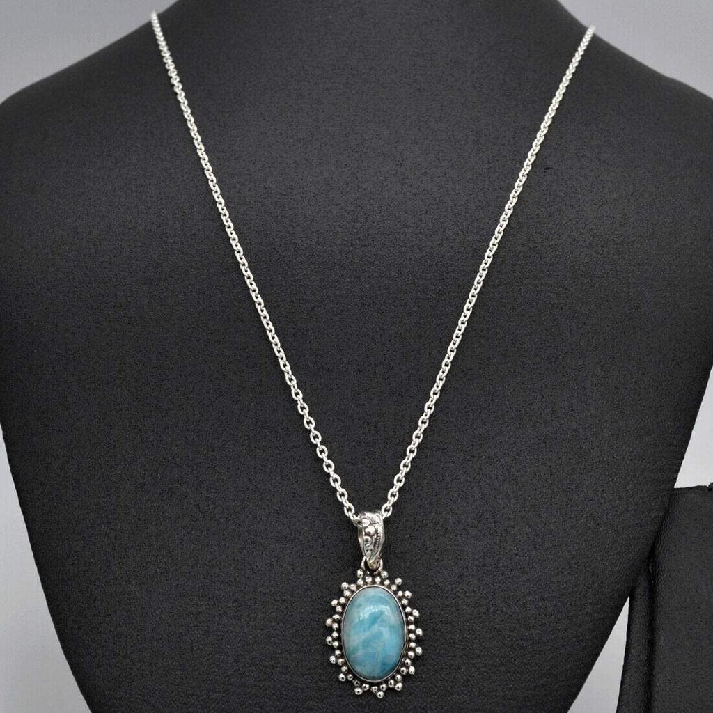 Ожерелье из натурального ларимара, ожерелье из стерлингового серебра 925 пробы, длинное серебряное ожерелье с длинной цепочкой для женщин и девочек