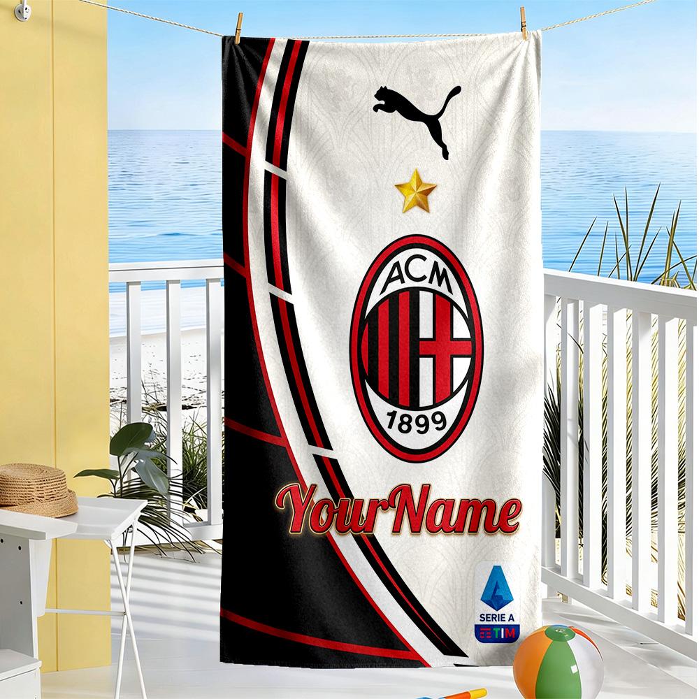 Ac Milan Customized Name Beach Towel Super Soft & Absorbent For Beach Bathroom Outdoor Swimming Pool Camping Picnic Yoga Diving Vacation Accessories