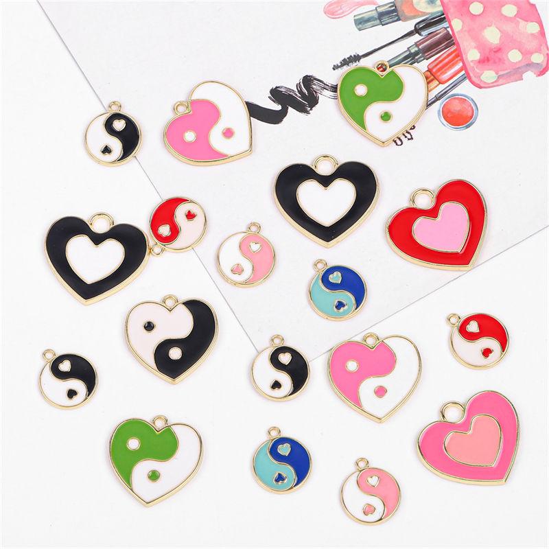 4 шт., подвески из сплава с масляной эмалью, подвески в форме сердца Тай-Чи, бусины для изготовления ювелирных изделий, ожерелье, браслет, серьги, ремесла, фурнитура