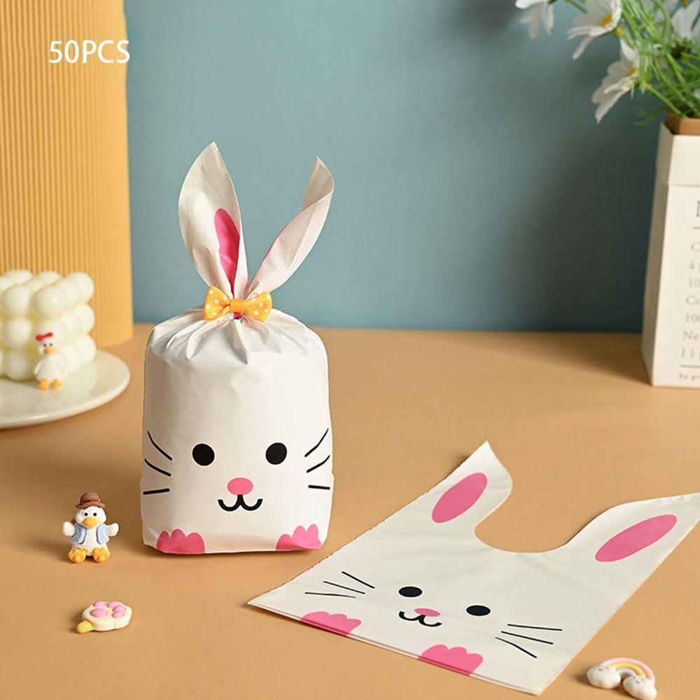 50 шт. Новые пасхальные картонные мешочки с ушками кролика, пластиковые мешочки для конфет в виде животных для детей, упаковка для печенья на день рождения, подарки своими руками