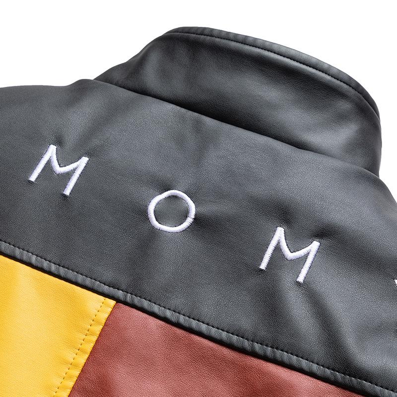 Winter leather jacket g men's color matching leather jacket thickened, fleece jacket men's PU leather jacket locomotive clothing