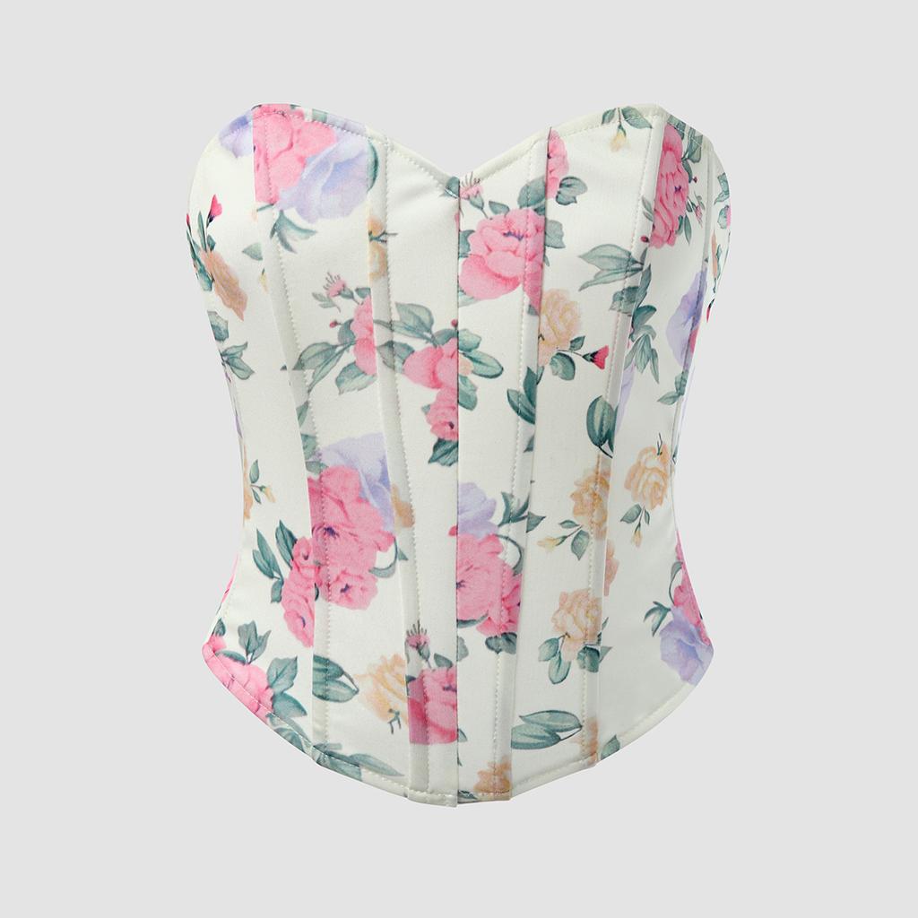 Women's Sexy Hottie Low Cut Backless Floral Wrap Diamond Fishbone Waist Tie Small Tank Top