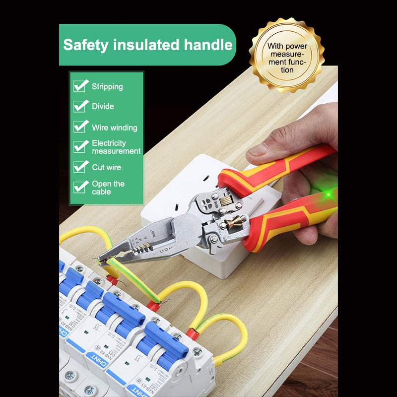 Пассатижи электрика 8-в-1 многофункциональные универсальные клещи для зачистки проводов, измерение электричества, нескользящие клещи для зачистки проводов