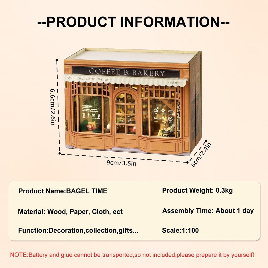 CUTEROOM Кукольный домик для детей Деревянный миниатюрный набор 'Кофе и выпечка' (Сделай сам Игрушка ручной работы Хлеб Торт Кофе Чай Украшения в комплекте) Отличный подарок (МИНИ111)