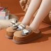 Bow Cotton Slippers Women's Winter New Velvet Warm Slippers Inner Cotton Drag Girls Cotton Shoes Non-slip Wool Slippers