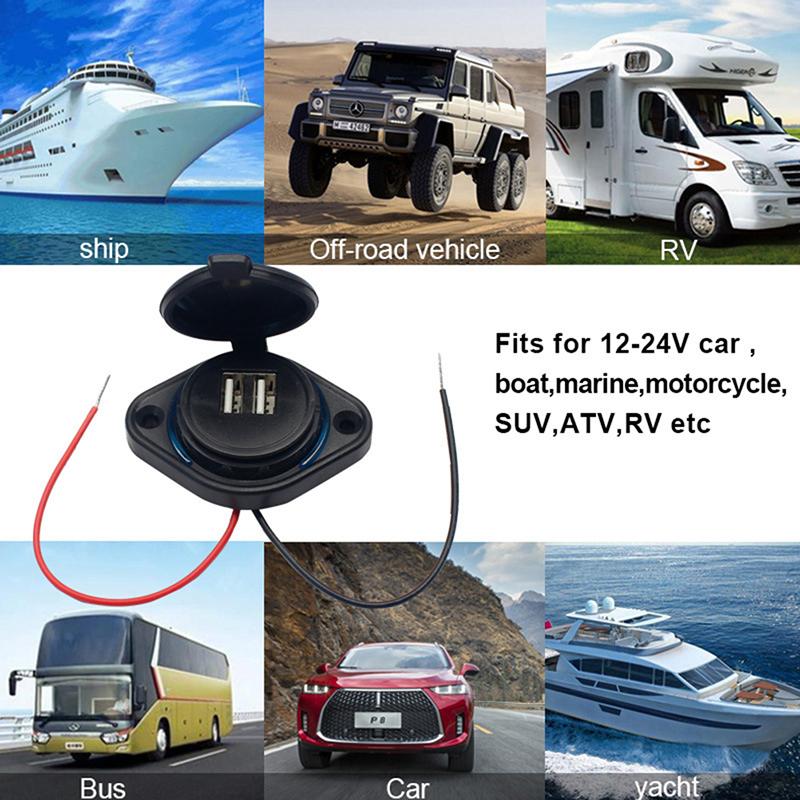 3.1A 12-24V Зарядное устройство с выдвижной крышкой для автомобиля, автобуса, лодки, двойной USB-порт, розетка, аксессуары для автомобильной электроники, блок питания